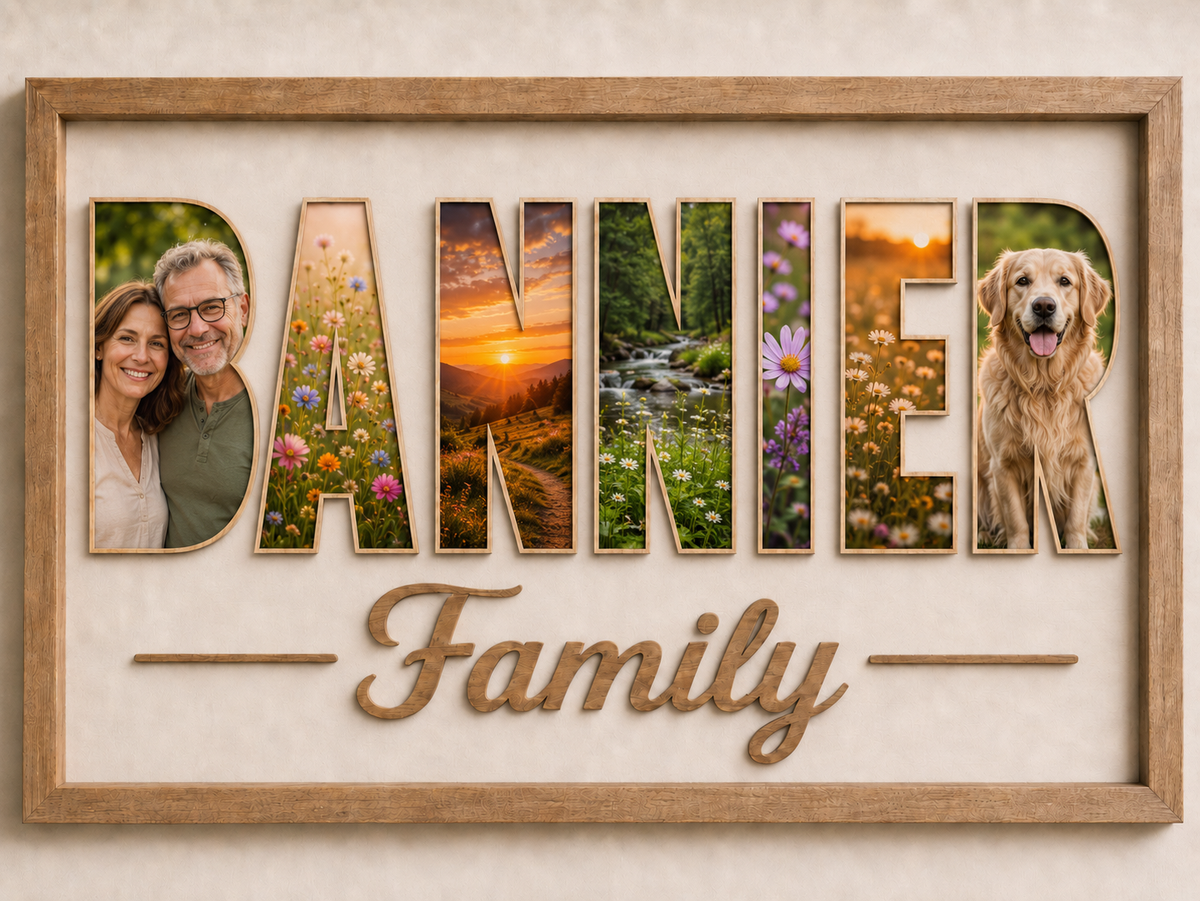 Cadre Personnalisé en bois - Animaux de compagnie, Nom de famille ou prénom